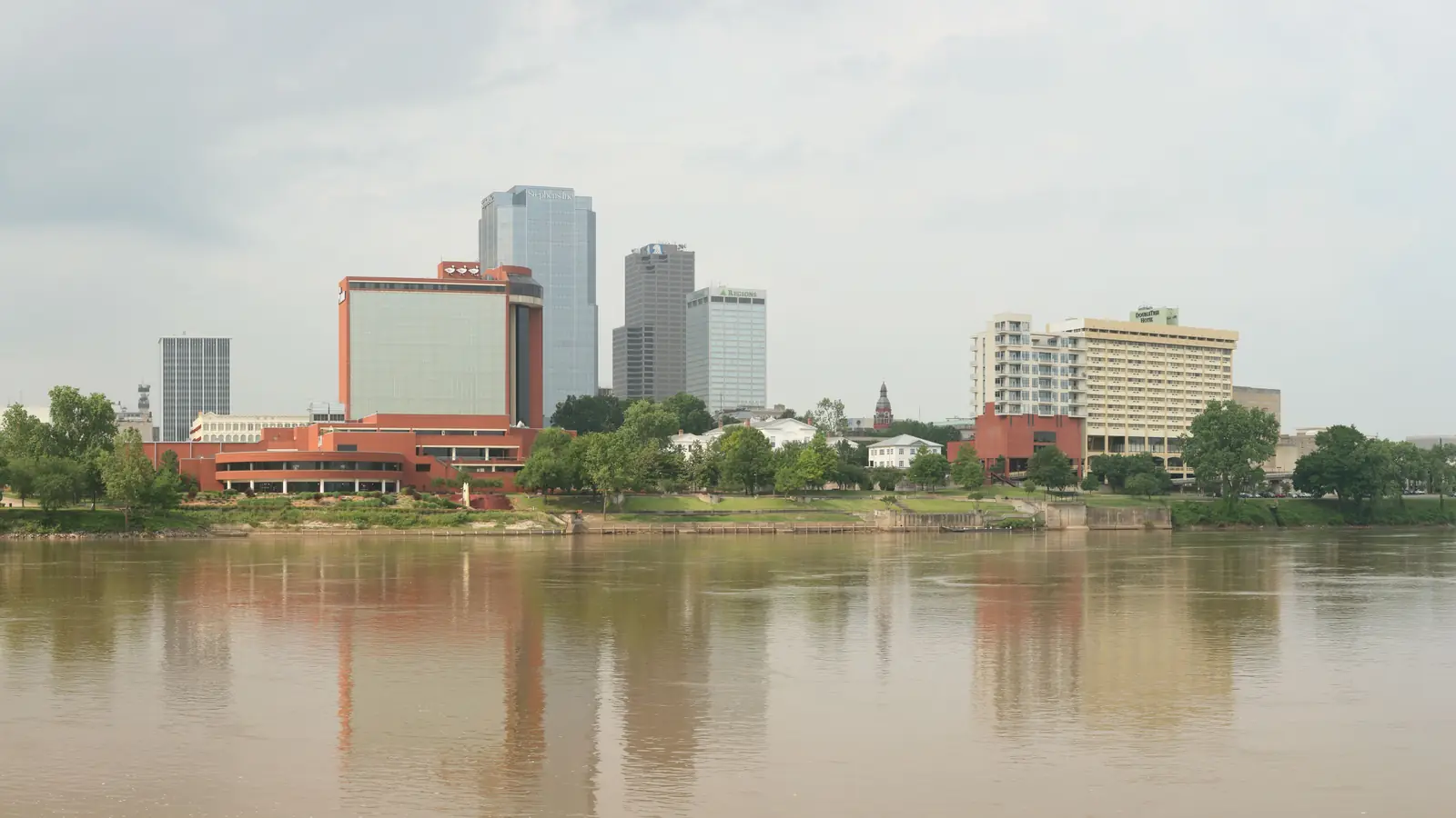 The Little Rock, Arkansas, skyline along the Arkansas River.