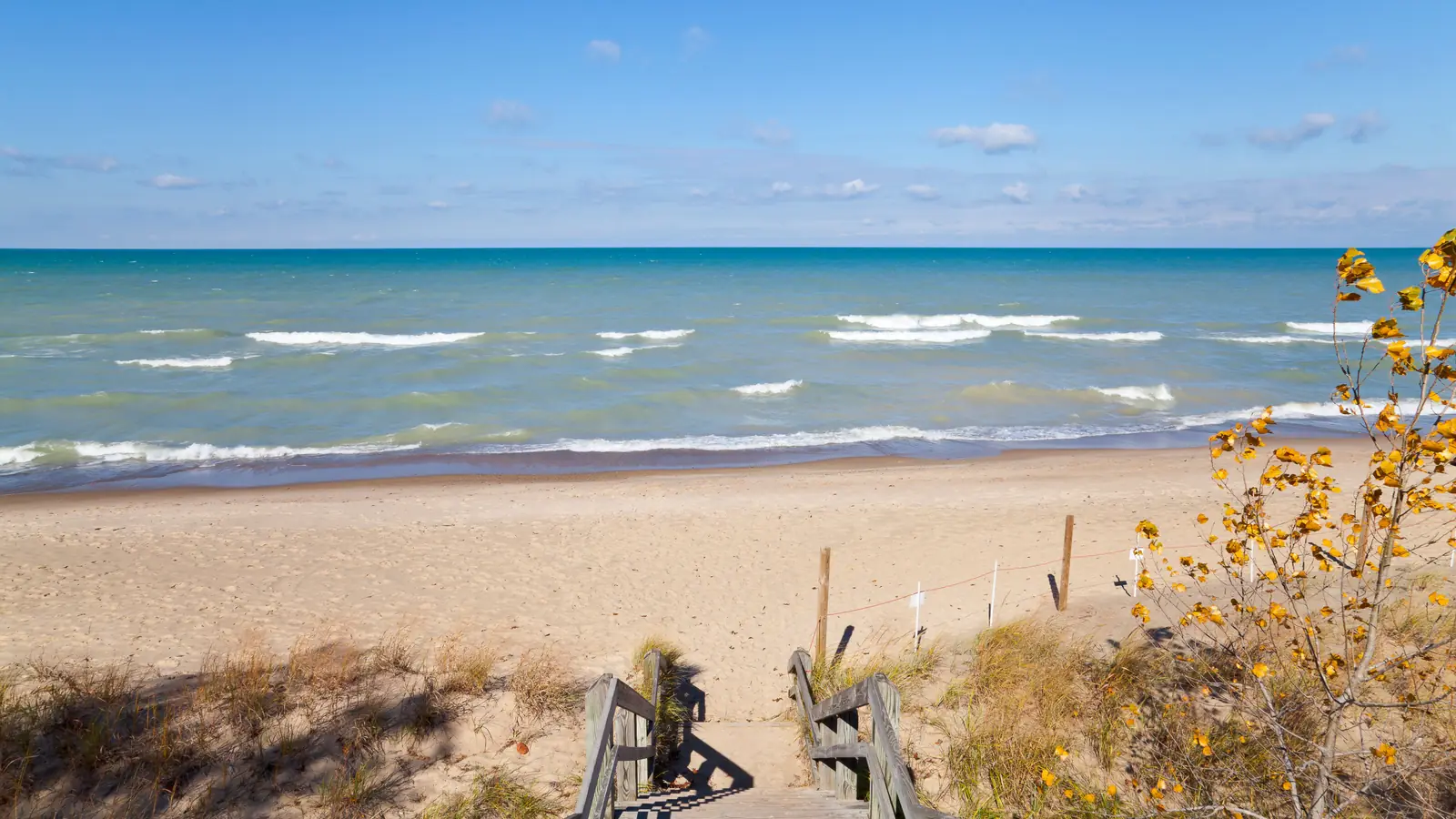Dunes and the Lake Michigan shore at Indiana Dunes, near Michigan City, Indiana.