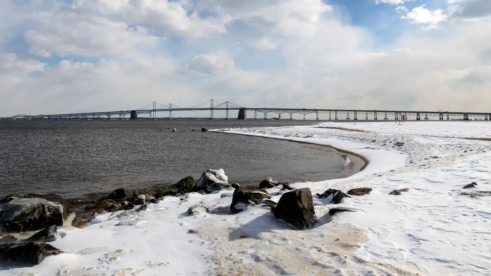 The Chesapeake Bay Bridge in Maryland, seen from Sandy Point.