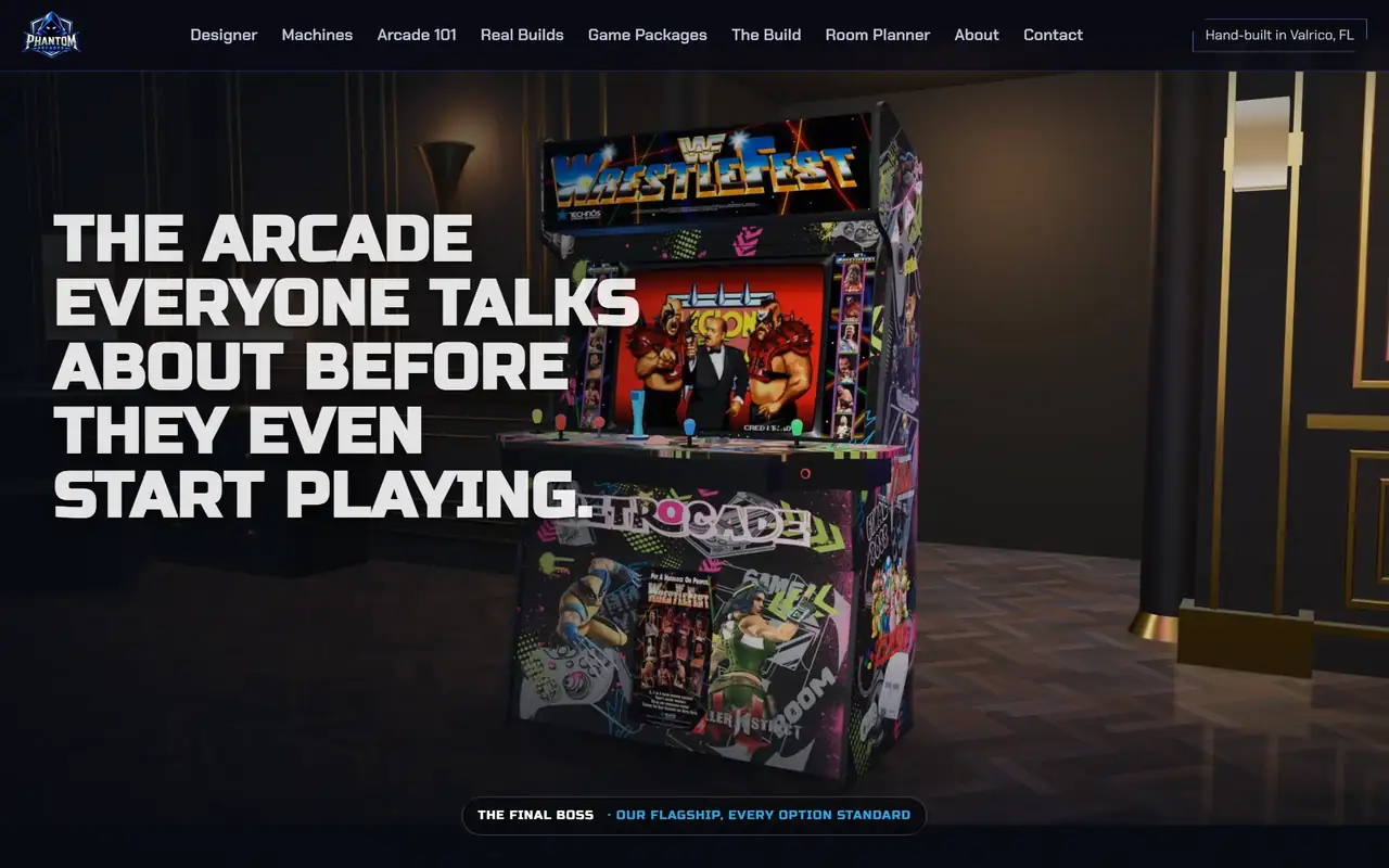 The Phantom Arcades website, built by OneAlgorithm